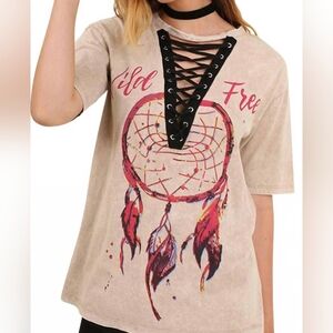 Umgee EUC Medium Dreamcatcher Graphic Tee Grayish Color